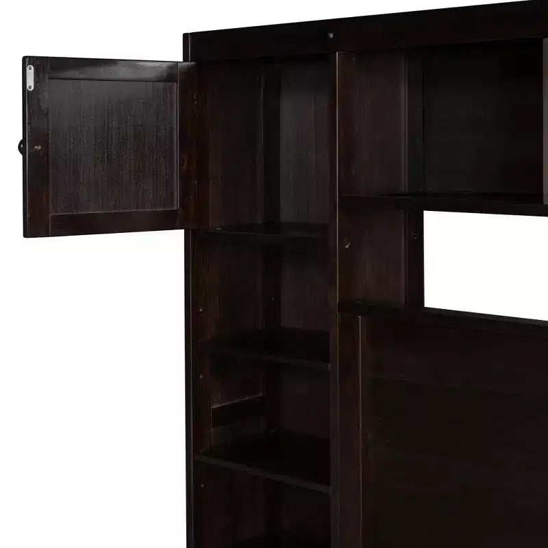 Queen Size Platform Bed with All-in-One Cabinet and Storage Shelf, Wooden Queen Bed Frame with 4 Drawers and Sockets