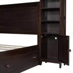 Queen Size Platform Bed with All-in-One Cabinet and Storage Shelf, Wooden Queen Bed Frame with 4 Drawers and Sockets