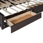 Queen Size Platform Bed with All-in-One Cabinet and Storage Shelf, Wooden Queen Bed Frame with 4 Drawers and Sockets