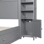 Queen Size Platform Bed with All-in-One Cabinet and Storage Shelf, Wooden Queen Bed Frame with 4 Drawers and Sockets