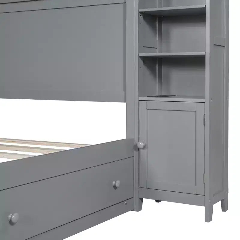 Queen Size Platform Bed with All-in-One Cabinet and Storage Shelf, Wooden Queen Bed Frame with 4 Drawers and Sockets