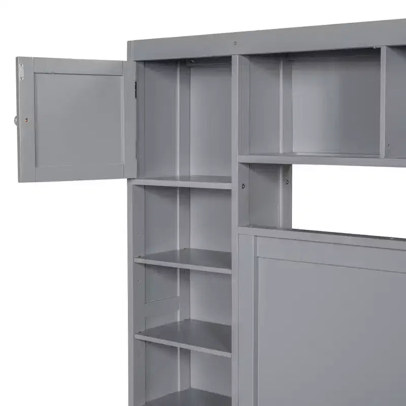 Queen Size Platform Bed with All-in-One Cabinet and Storage Shelf, Wooden Queen Bed Frame with 4 Drawers and Sockets