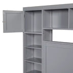 Queen Size Platform Bed with All-in-One Cabinet and Storage Shelf, Wooden Queen Bed Frame with 4 Drawers and Sockets