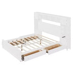 Queen Size Platform Bed with All-in-One Cabinet and Storage Shelf, Wooden Queen Bed Frame with 4 Drawers and Sockets