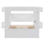 Queen Size Platform Bed with All-in-One Cabinet and Storage Shelf, Wooden Queen Bed Frame with 4 Drawers and Sockets