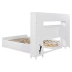 Queen Size Platform Bed with All-in-One Cabinet and Storage Shelf, Wooden Queen Bed Frame with 4 Drawers and Sockets