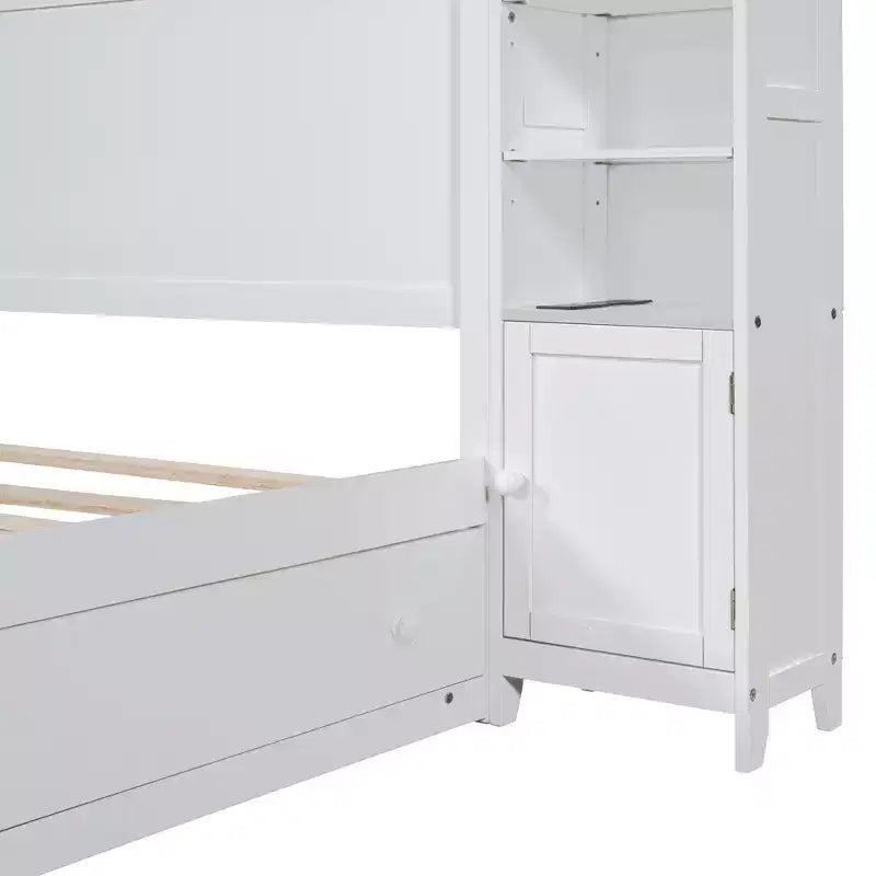 Queen Size Platform Bed with All-in-One Cabinet and Storage Shelf, Wooden Queen Bed Frame with 4 Drawers and Sockets