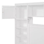 Queen Size Platform Bed with All-in-One Cabinet and Storage Shelf, Wooden Queen Bed Frame with 4 Drawers and Sockets
