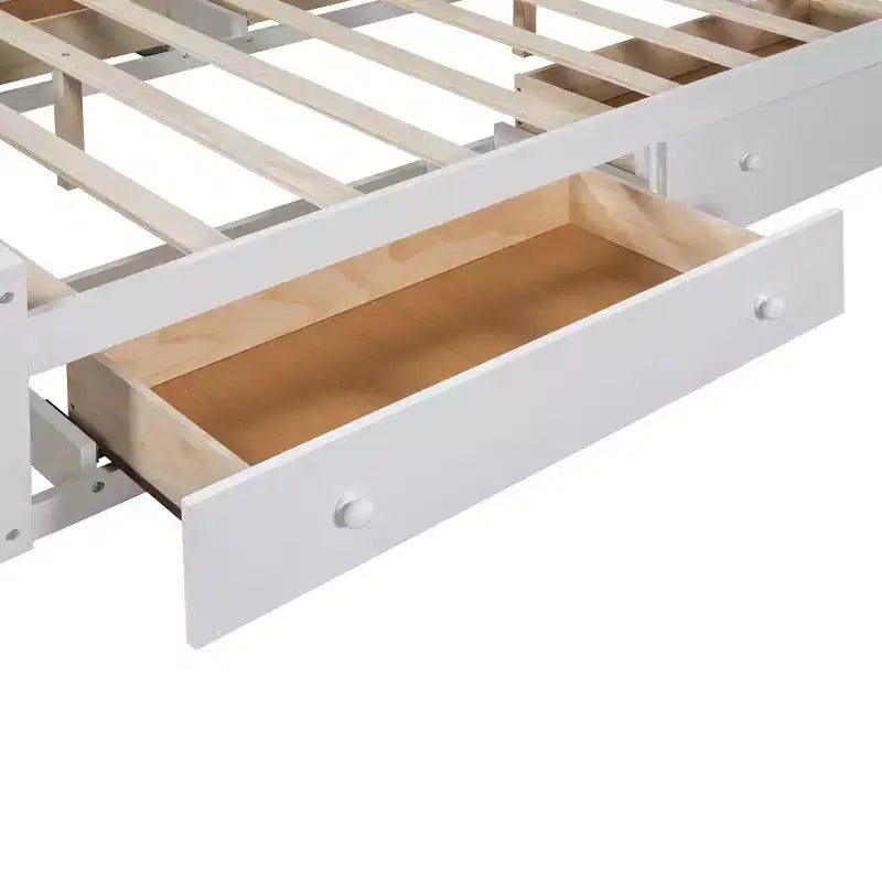 Queen Size Platform Bed with All-in-One Cabinet and Storage Shelf, Wooden Queen Bed Frame with 4 Drawers and Sockets