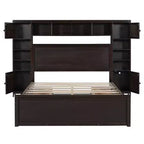 Queen Size Platform Bed with All-in-One Cabinet and Storage Shelf, Wooden Queen Bed Frame with 4 Drawers and Sockets