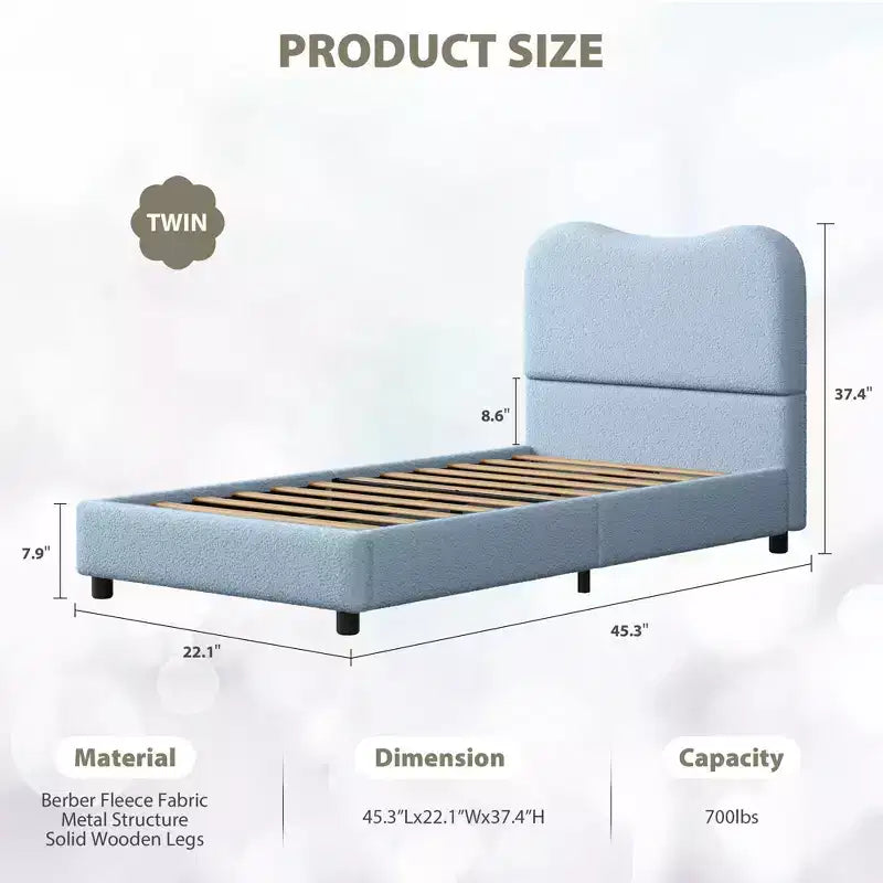 Upholstered Boucle Fabric Bed Frame with Headboard – No Box Spring Needed