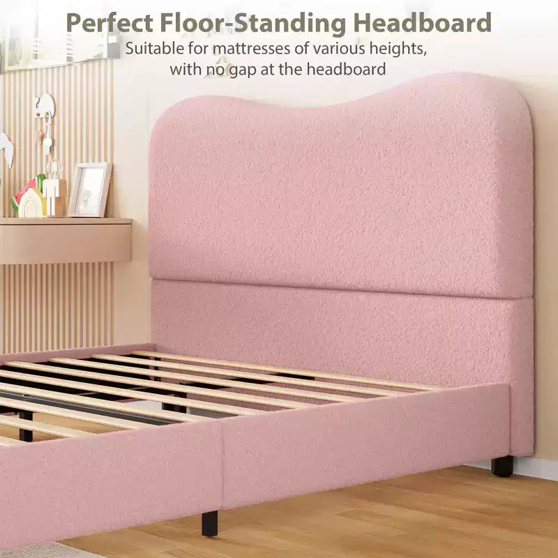 Cadre de lit en tissu bouclé rembourré avec tête de lit – Aucun sommier tapissier requis