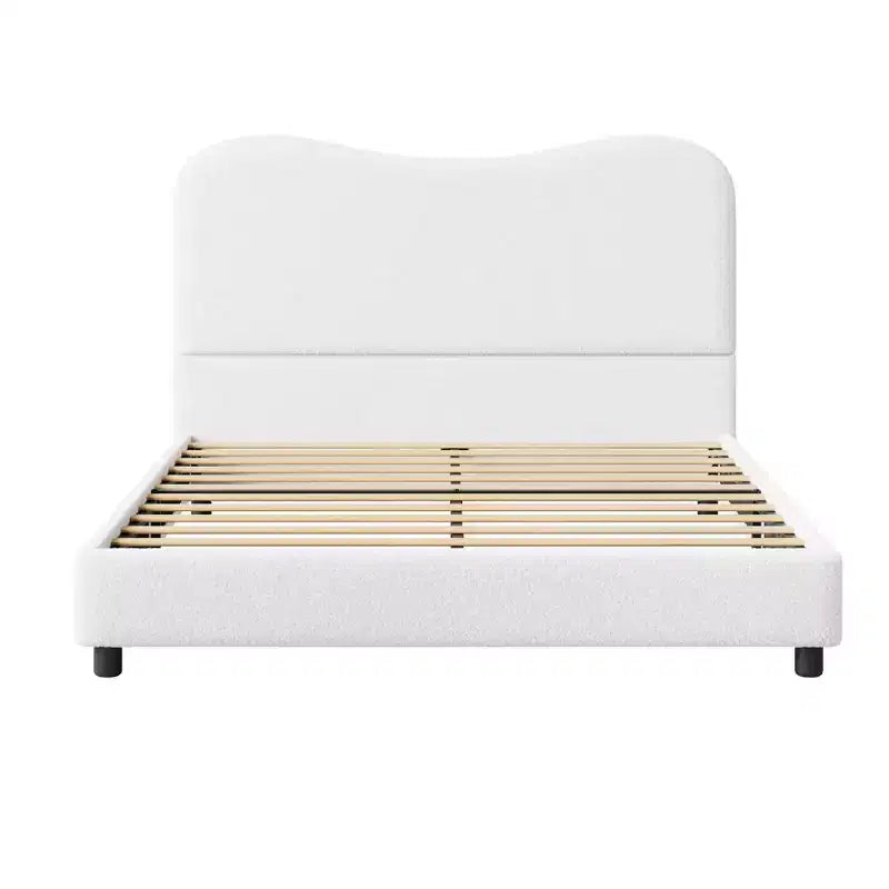 Cadre de lit en tissu bouclé rembourré avec tête de lit – Aucun sommier tapissier requis