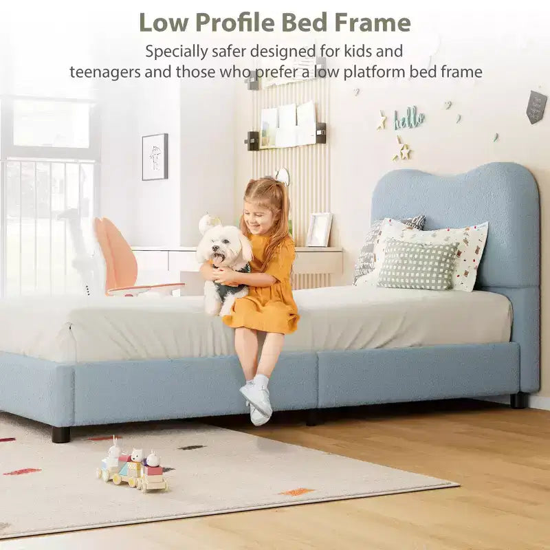 Cadre de lit en tissu bouclé rembourré avec tête de lit – Aucun sommier tapissier requis