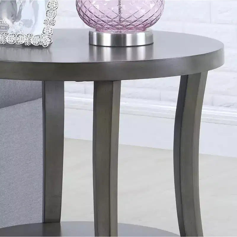 Round Side End Table with Arched Legs & Storage Shelf – Gray, 23.5"H