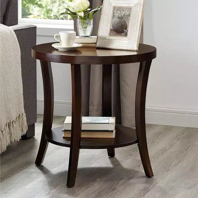 Round Side End Table with Arched Legs & Storage Shelf – Gray, 23.5"H