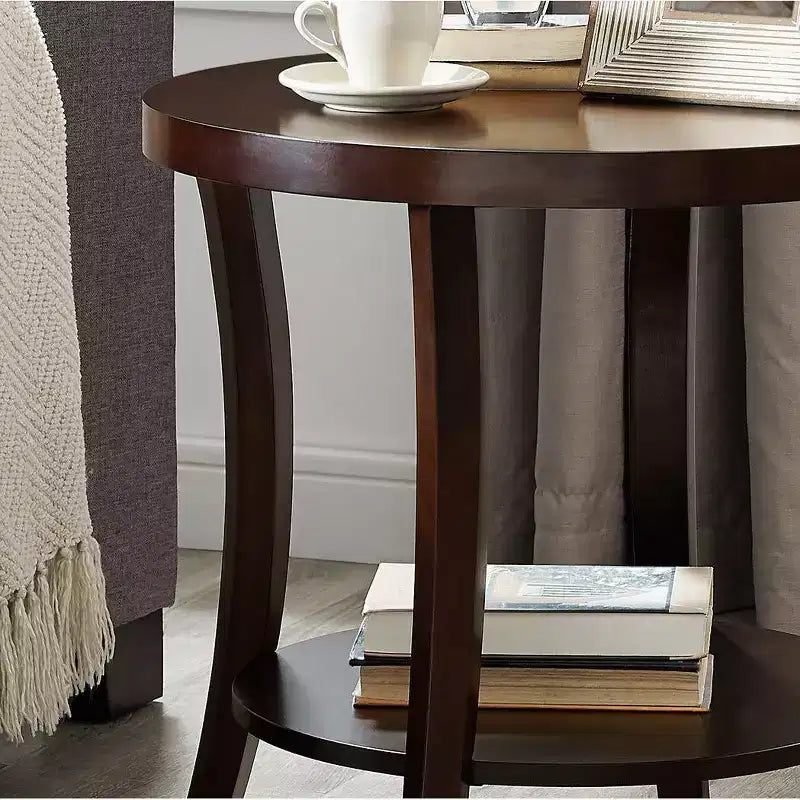 Round Side End Table with Arched Legs & Storage Shelf – Gray, 23.5"H