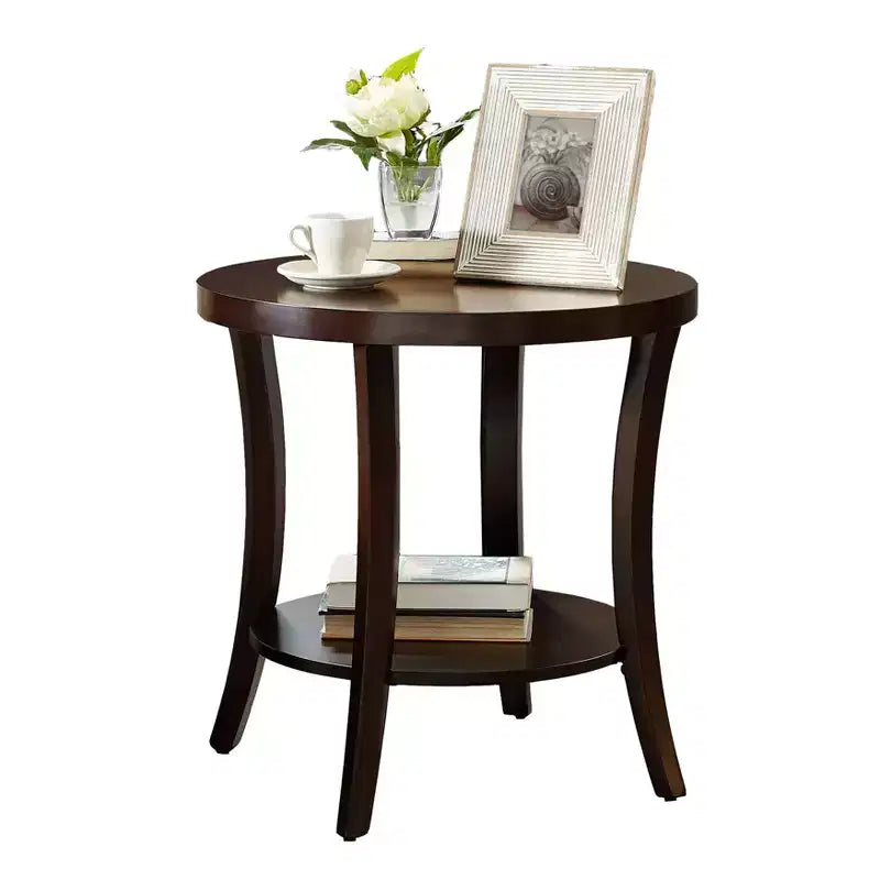 Round Side End Table with Arched Legs & Storage Shelf – Gray, 23.5"H