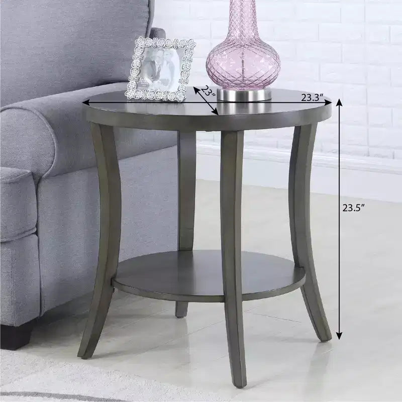 Round Side End Table with Arched Legs & Storage Shelf – Gray, 23.5"H