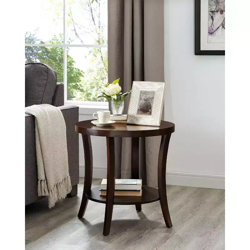 Round Side End Table with Arched Legs & Storage Shelf – Gray, 23.5"H