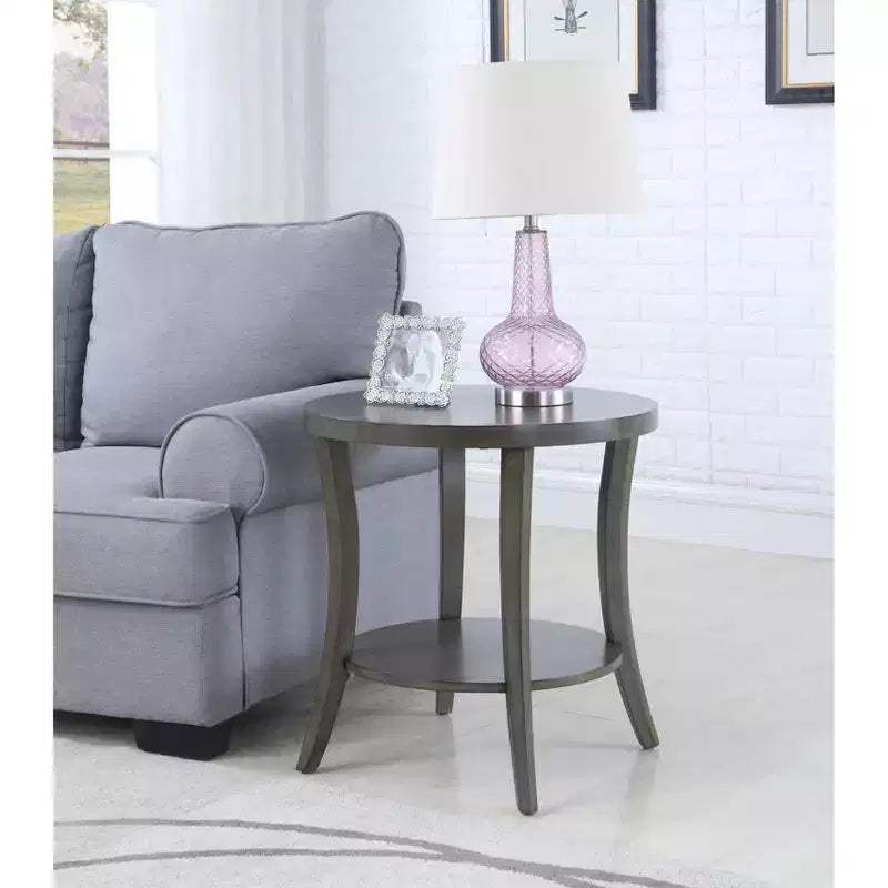 Okak Elegent Round Side Table with Arched Legs, End Table with Storage Shelf and Thick Tabletop, Small Table for Living Room, Bedroom
