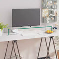 Meuble TV en verre trempé – Rehausseur d'écran moderne avec rangement, transparent