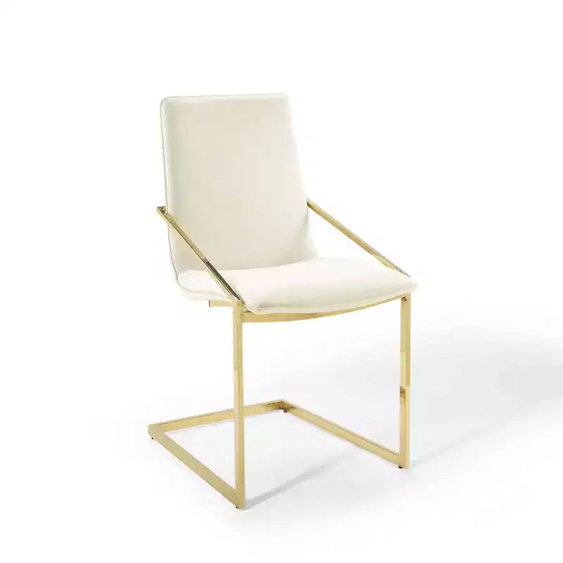 Velvet Dining Armchair with Gold Geometric Frame – Ivory