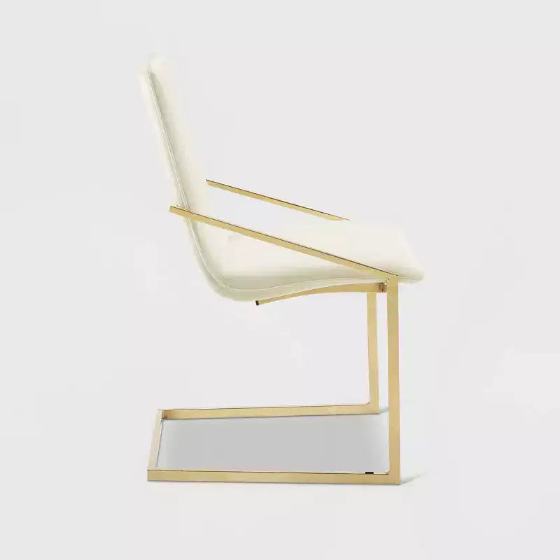 Velvet Dining Armchair with Gold Geometric Frame – Ivory