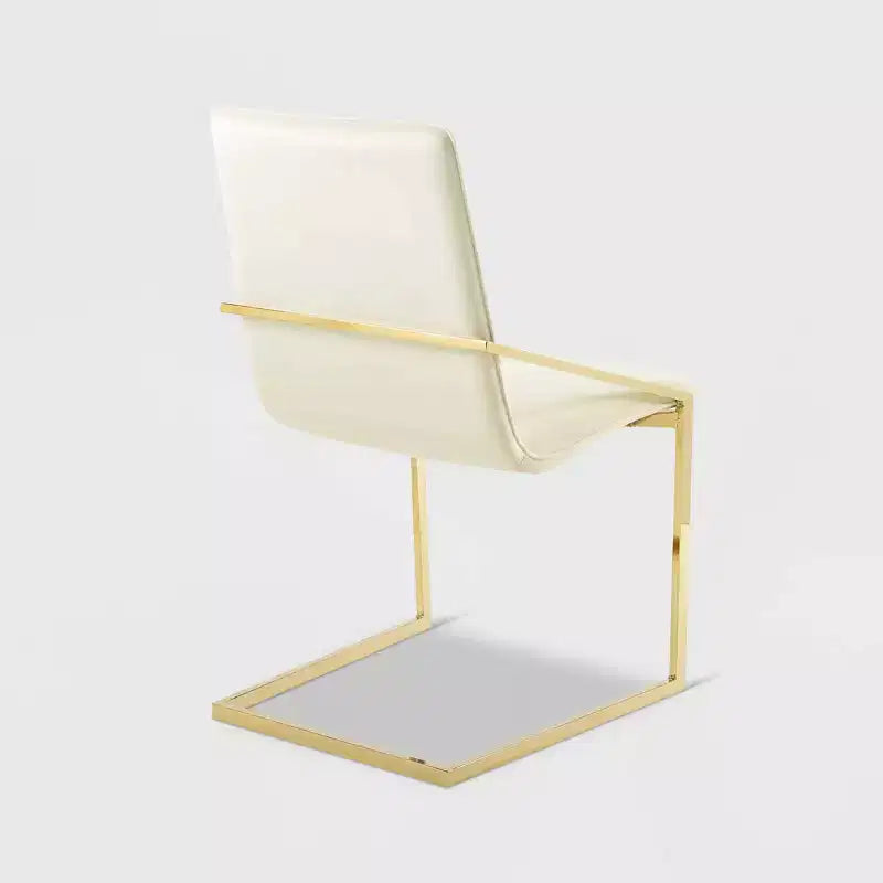 Velvet Dining Armchair with Gold Geometric Frame – Ivory