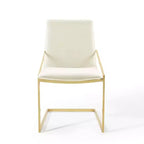 Fauteuil de salle à manger en velours avec piètement géométrique doré – Ivoire