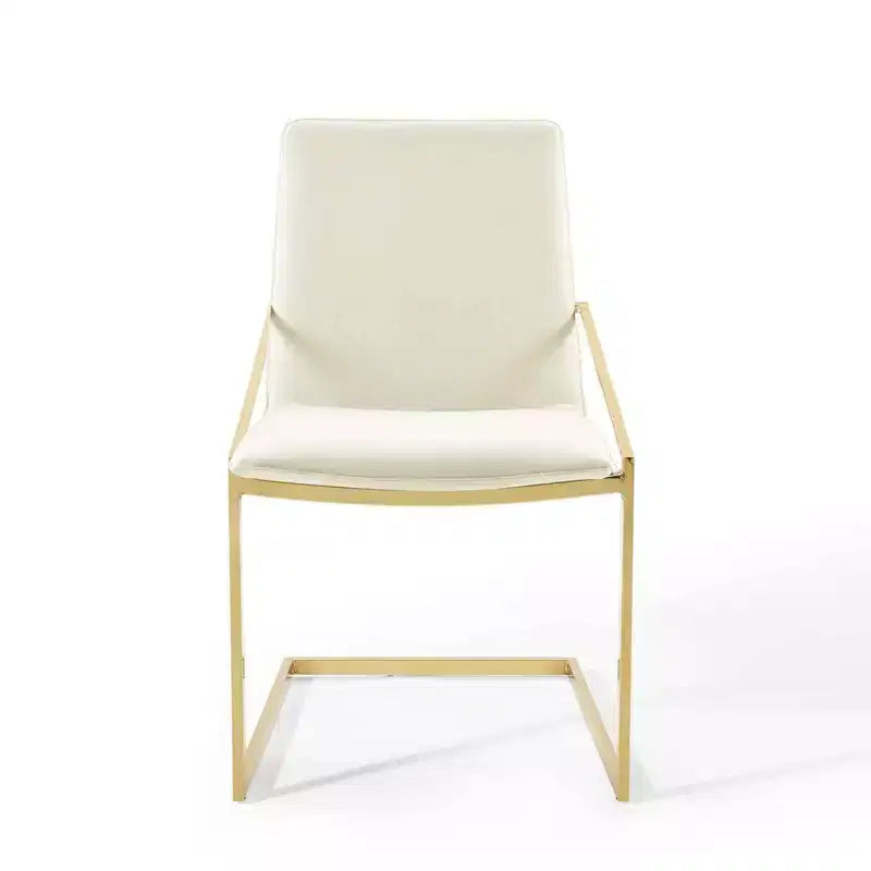 Fauteuil de salle à manger en velours avec piètement géométrique doré – Ivoire