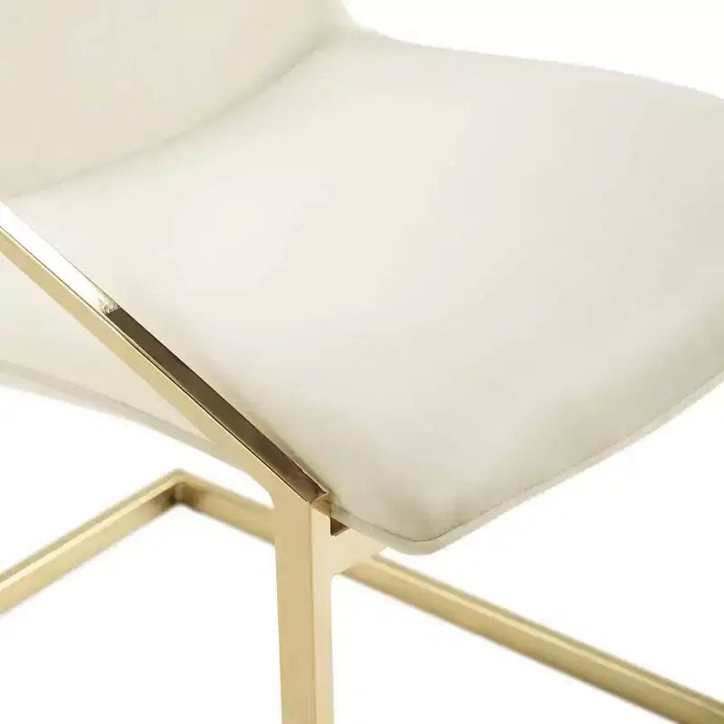 Fauteuil de salle à manger en velours avec piètement géométrique doré – Ivoire
