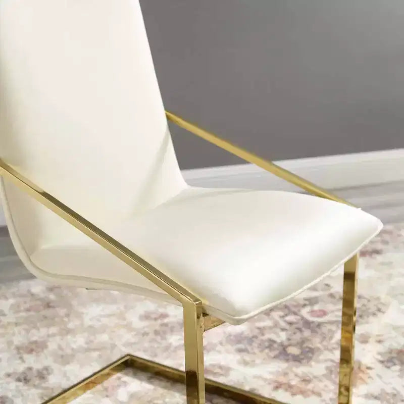 Fauteuil de salle à manger en velours avec piètement géométrique doré – Ivoire