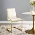 Fauteuil de salle à manger en velours avec piètement géométrique doré – Ivoire