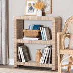 35" Woven Grasscloth Bookshelf – 2-Shelf Bohemian Display, Natural