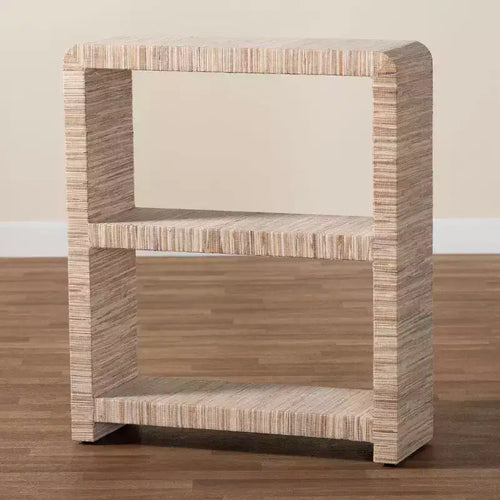 35" Woven Grasscloth Bookshelf – 2-Shelf Bohemian Display, Natural