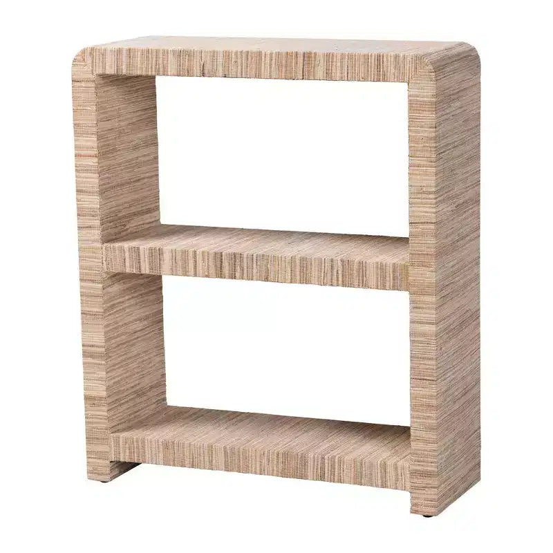 35" Woven Grasscloth Bookshelf – 2-Shelf Bohemian Display, Natural