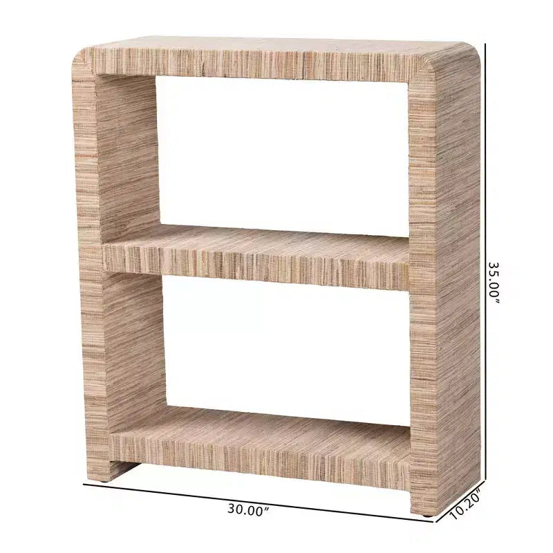 35" Woven Grasscloth Bookshelf – 2-Shelf Bohemian Display, Natural