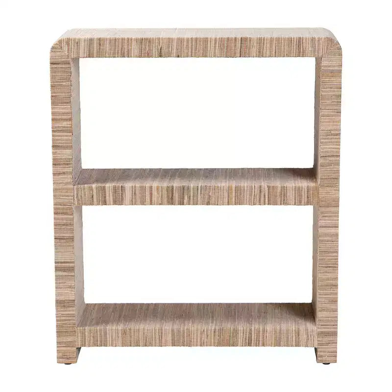 35" Woven Grasscloth Bookshelf – 2-Shelf Bohemian Display, Natural