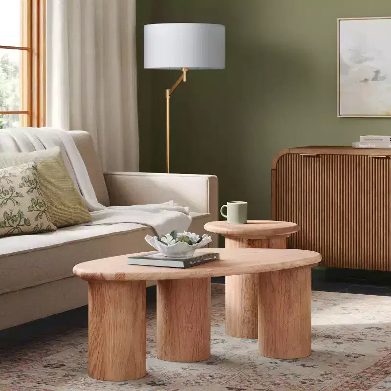 15.98" Organic Natural Wood Coffee Table – Irregular Shape, 3-Leg Base