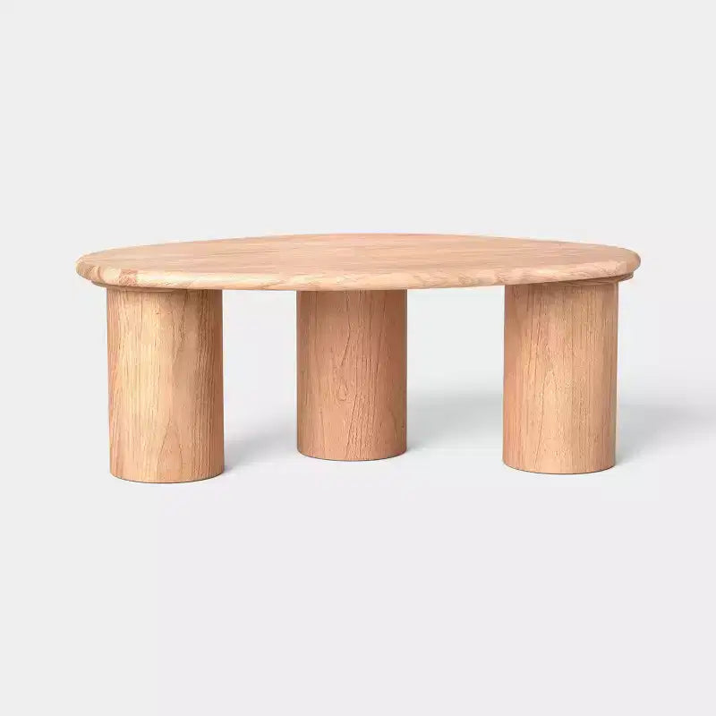 15.98" Organic Natural Wood Coffee Table – Irregular Shape, 3-Leg Base