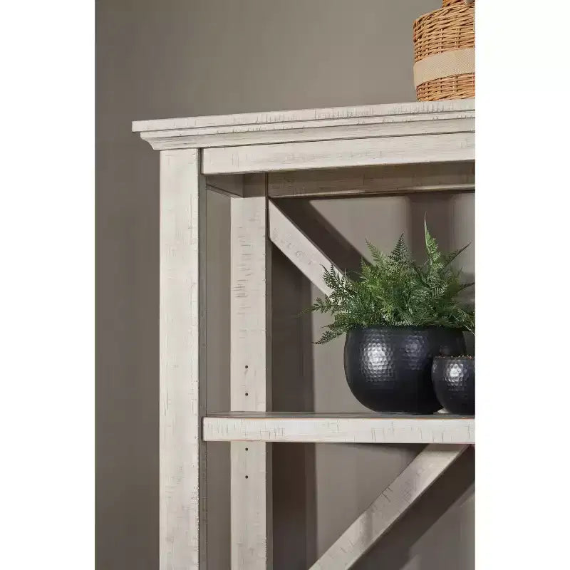 78" Tall Bookcase – 4 Shelves, Distressed Whitewash Finish, Modern Farmhouse