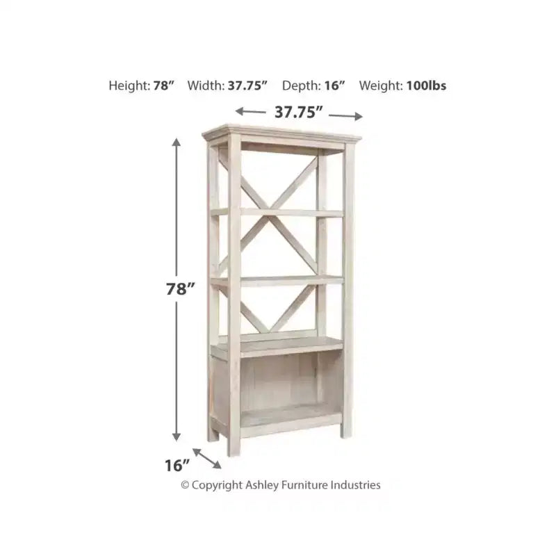 78" Tall Bookcase – 4 Shelves, Distressed Whitewash Finish, Modern Farmhouse