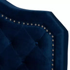 Queen Velvet Button-Tufted Bed – Navy Blue/Black, Silver Nailhead Trim