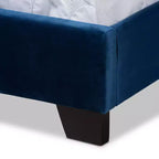 Queen Velvet Button-Tufted Bed – Navy Blue/Black, Silver Nailhead Trim