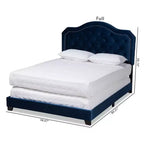 Queen Velvet Button-Tufted Bed – Navy Blue/Black, Silver Nailhead Trim