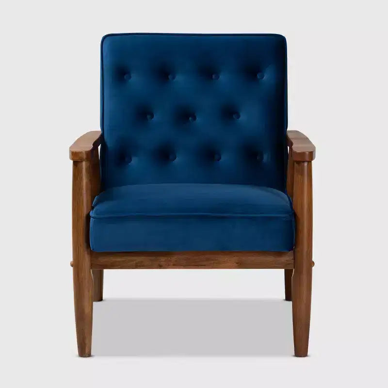 Fauteuil de salon capitonné en velours – Style Sorrento, moderne du milieu du siècle