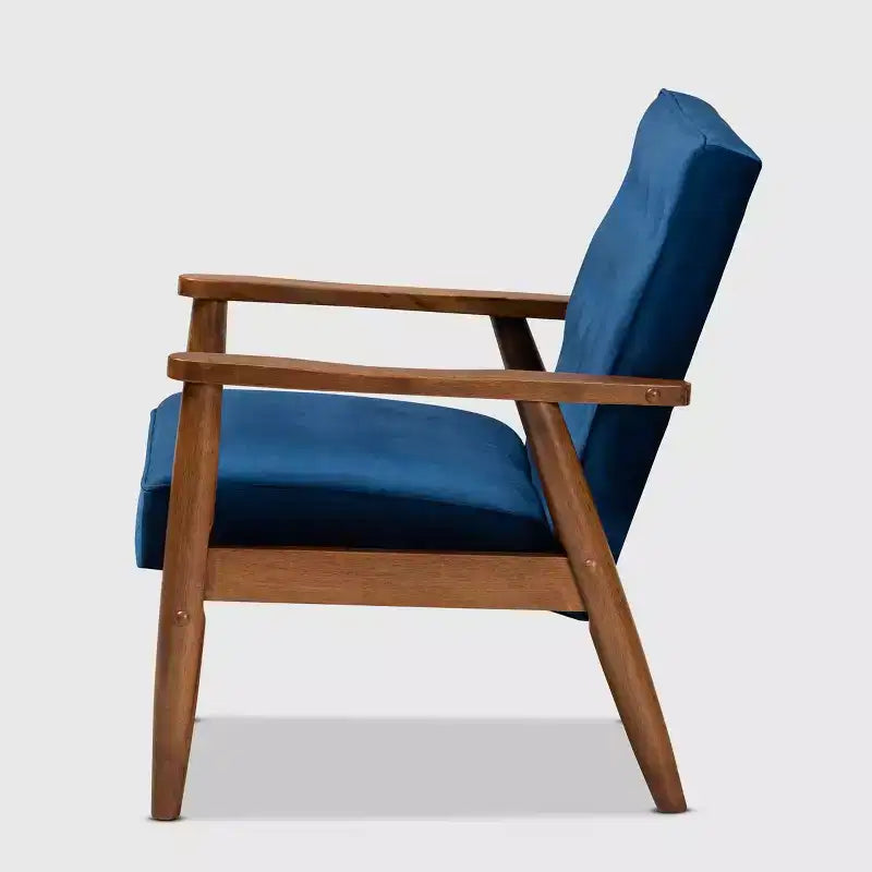Fauteuil de salon capitonné en velours – Style Sorrento, moderne du milieu du siècle