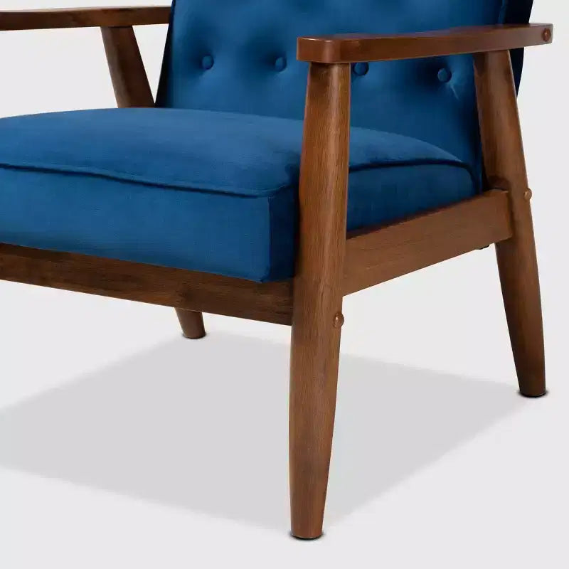Fauteuil de salon capitonné en velours – Style Sorrento, moderne du milieu du siècle