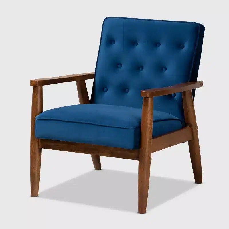 Fauteuil de salon capitonné en velours – Style Sorrento, moderne du milieu du siècle